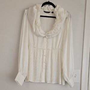 Elizabeth Hasselbeck Elegent‎ White Ruffled Blouse Long Sleeve Size 16